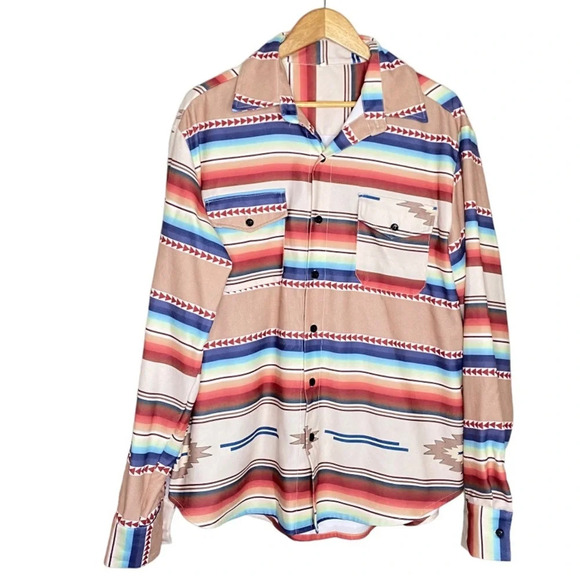 Southwestern Aztec Long Sleeve Button Front Shirt Jacket Shacket Men Size Large - Picture 1 of 9